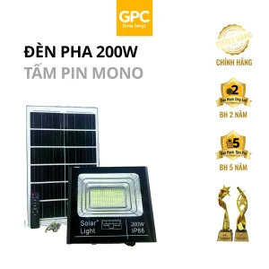Đèn Pha Năng Lượng Mặt Trời, Ánh Sáng Vàng [200W] GPC Solar P200VGPC